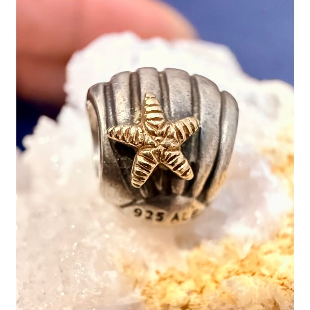 Authentic Pandora ALE 925 Sterling Silver & 14K Gold Starfish Charm